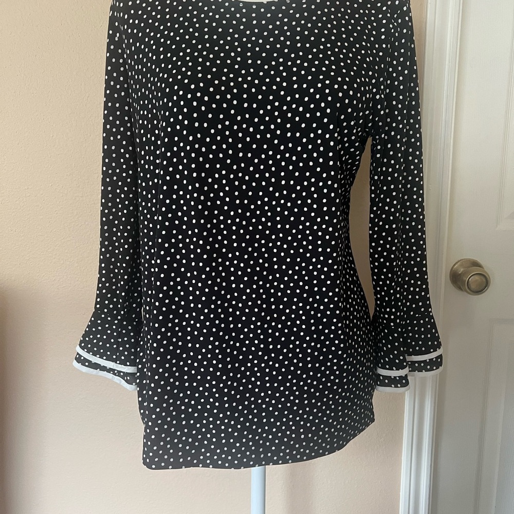 Karl Lagerfeld Black and White Fitted Long Sleeve Blouse